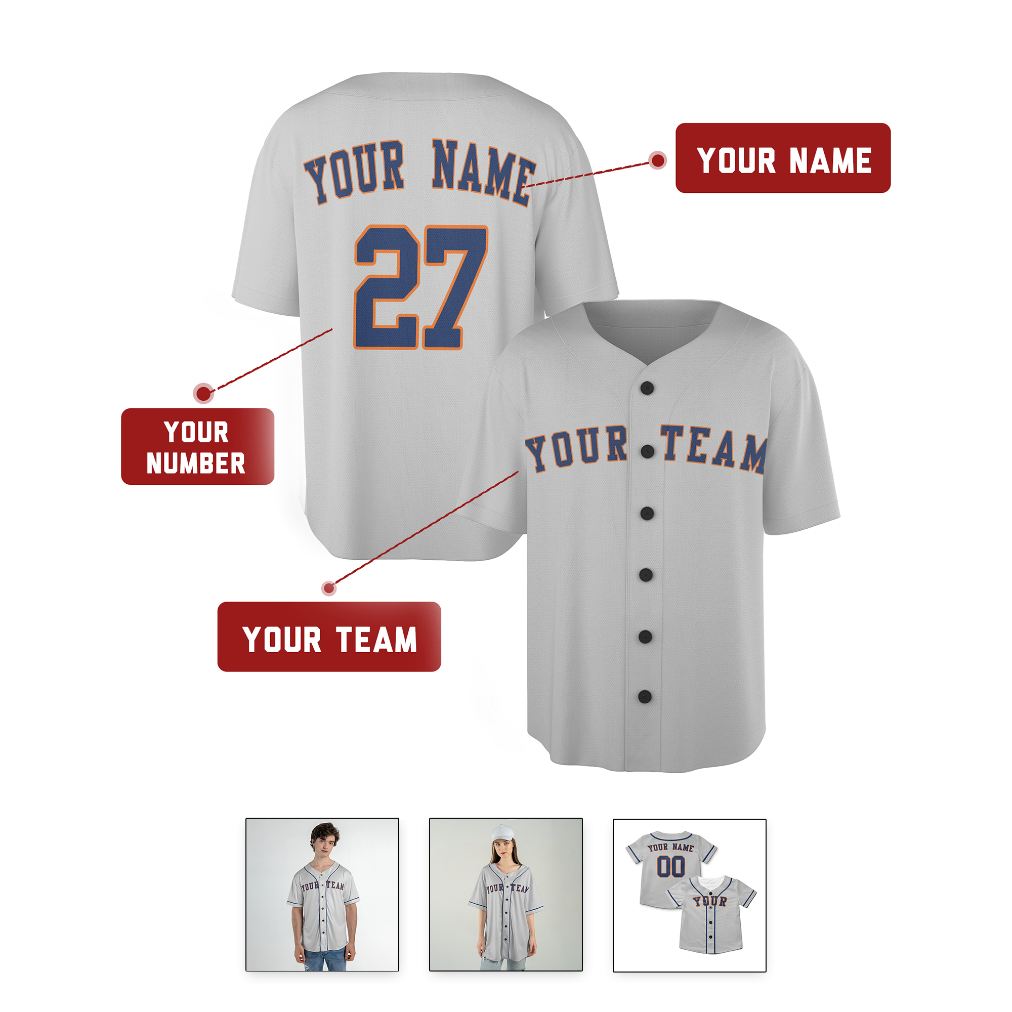 Personalized Houston Astros Gray Style Alternate Jersey Player Name Team Name & Number for Men, Women, Youth, Kids - Piping / No Piping Options