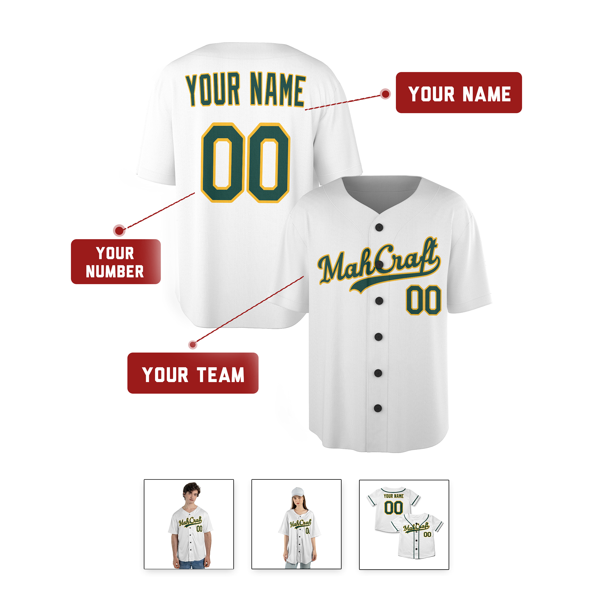 Personalized Oakland Athletics Inspired Style Jersey White with Customizable Team Name & Number for Men, Women, Youth, Kids