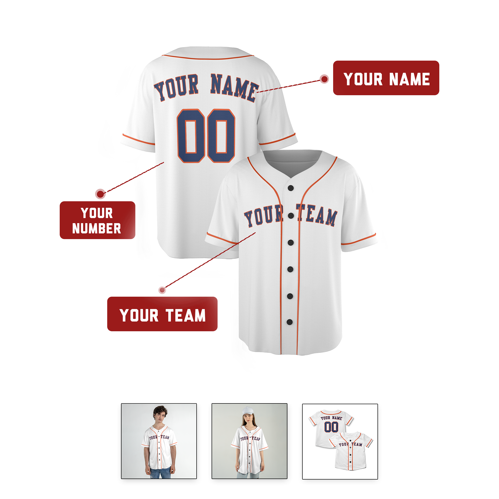 Personalized Houston Astros White Style Alternate Jersey Orange Sublimation Player Name Team Name & Number for Men, Women, Youth, Kids - Piping / No Piping Options