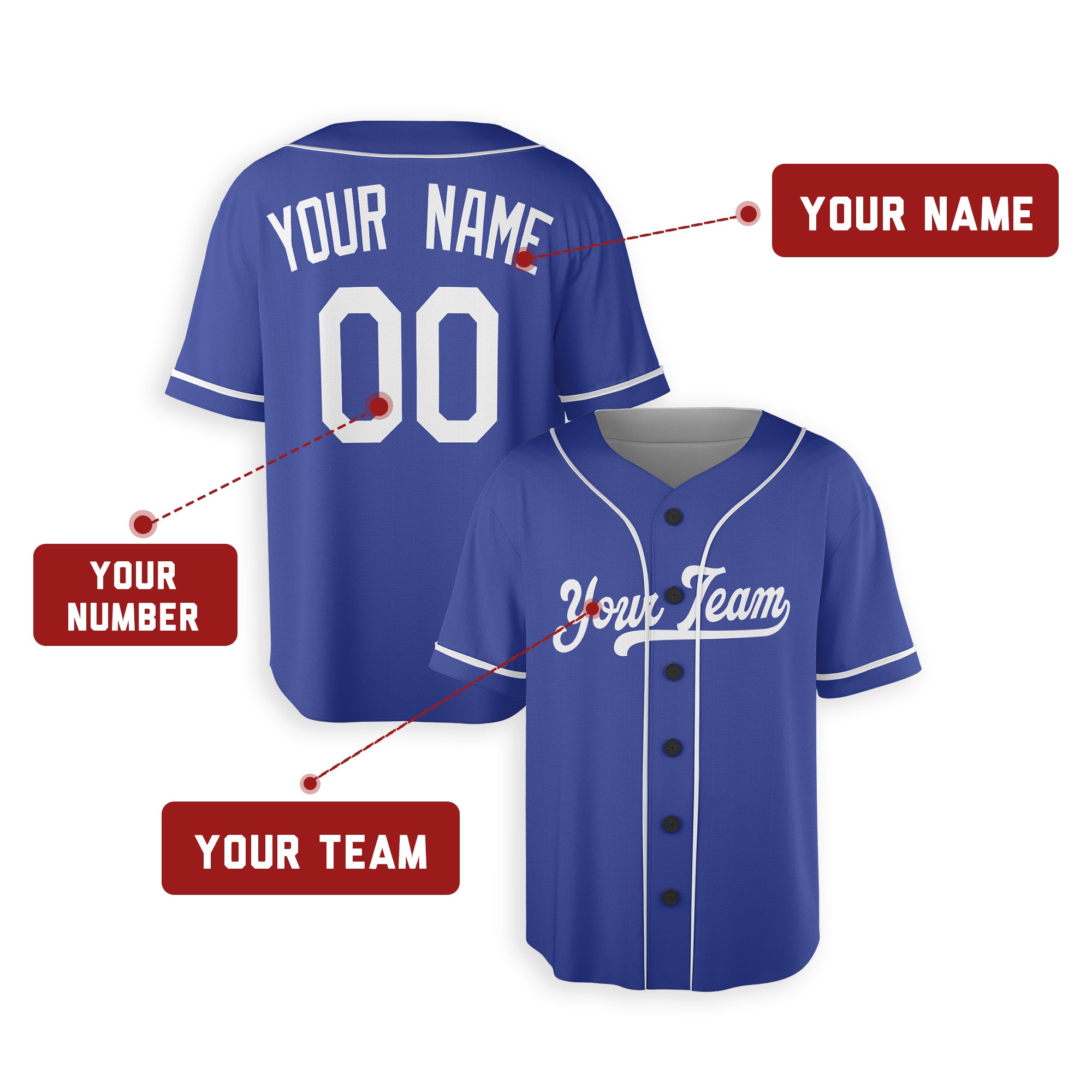 Personalized Los Angeles Dodgers Style Alternate Jersey - Royal Blue - Piping & No Piping options