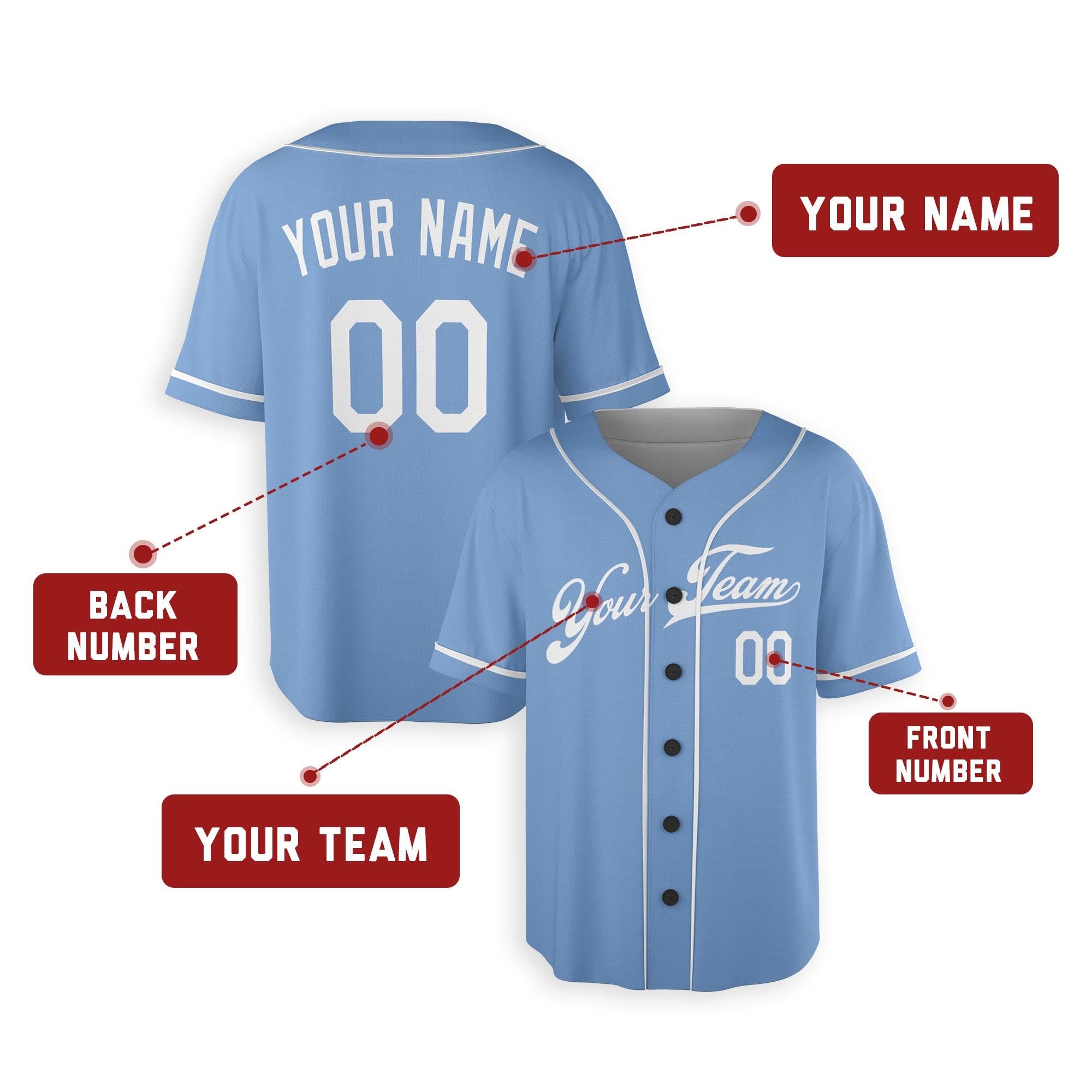 Personalized Kansas City Royals Inspired Style Light Blue Jersey Team Name & Number for Men, Women, Youth, Kids - Piping / No Piping Options